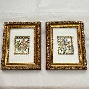 Original Flower Bouquet Watercolor Paintings Gold Framed Floral Art Prints